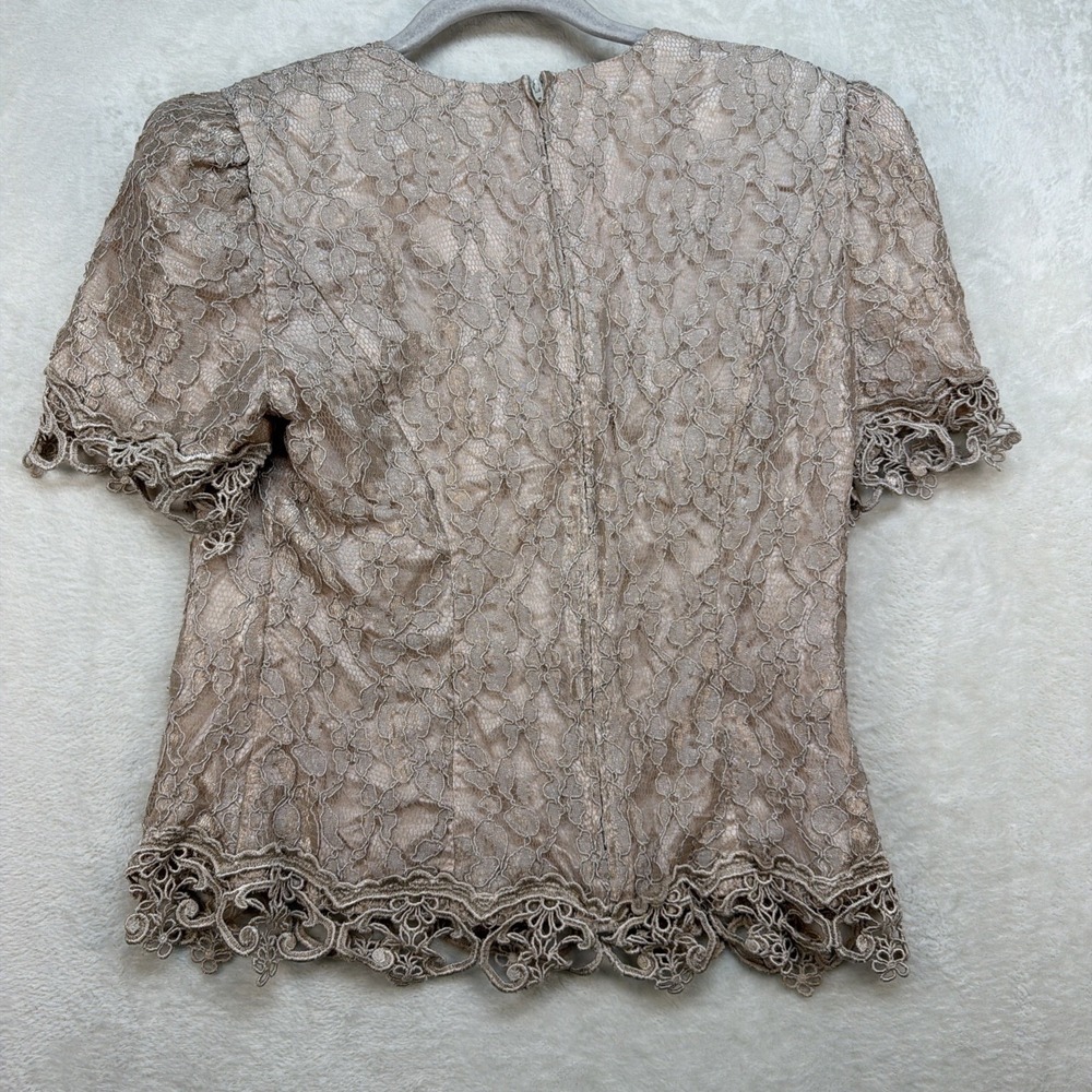 Vintage Cache Lace Top Womens 10 Beige Y2K Romantic Sheer Party Going Out - Picture 7 of 8